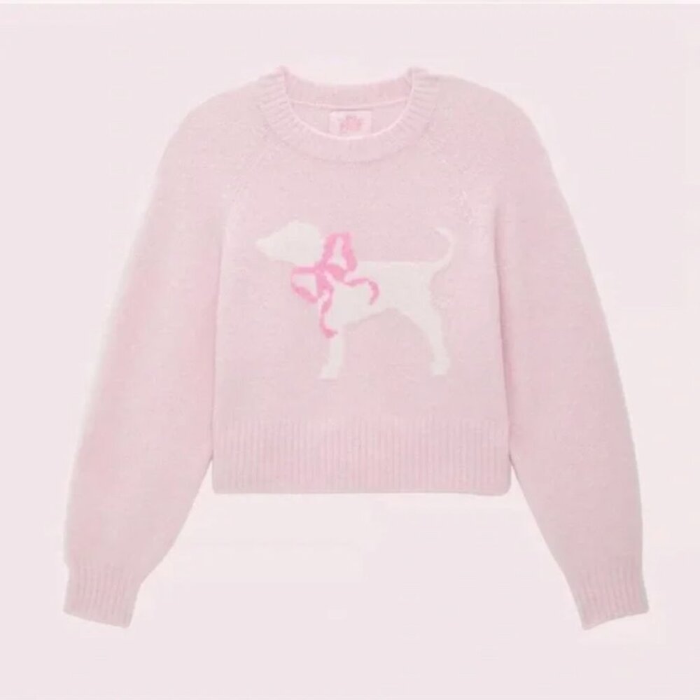 LoveShackFancy x Pink NWT Crew Boxy Full Sleeve Dog Sweater in Pink Tulip Size M
